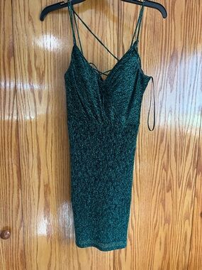 Green Metallic Spaghetti-Strap Mini Dress